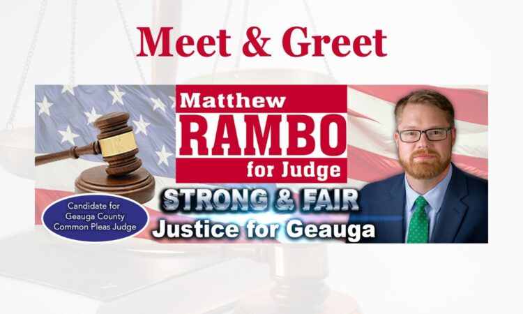 Meet Matt Rambo, Geauga County Common Pleas Court Judge Candidate. Join us on February 13th from 5:30 pm - 7:30 pm at the Chesterland Tavern, 8190 Mayfield Road, Chesterland, OH 44026.